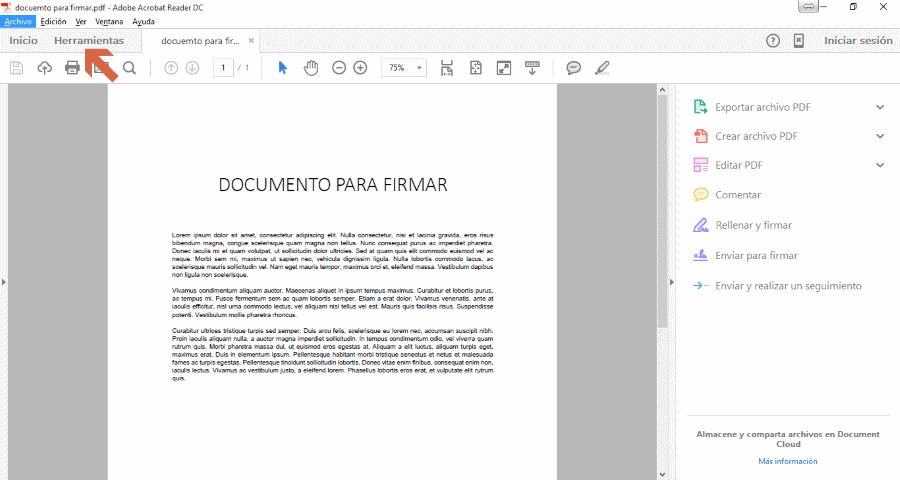 Firmar un PDF para lexnet seleccionado
