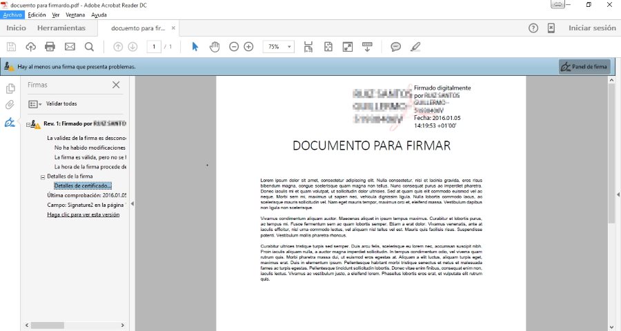 Ver detalles de la firma digital