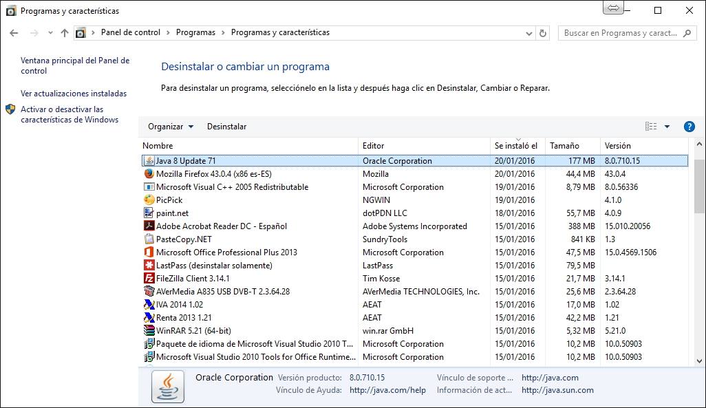 Desinstalar programas en windows.