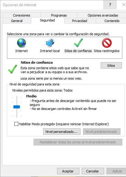 opciones internet ie