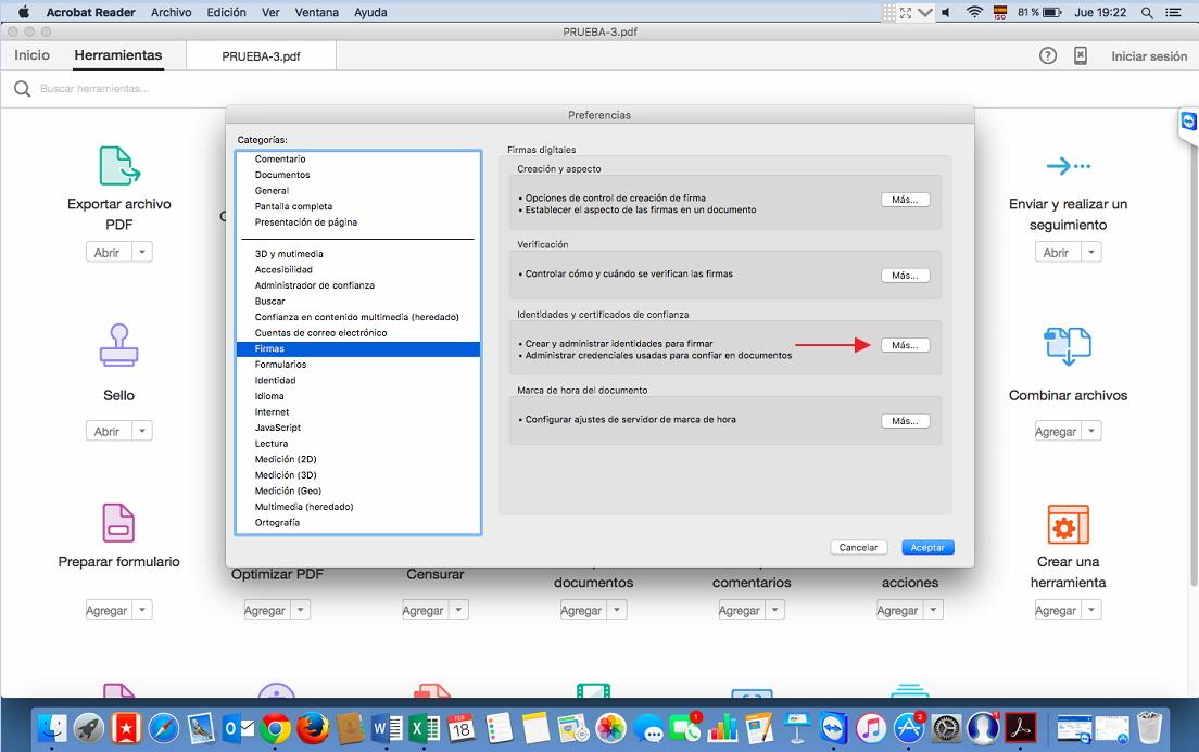Panel de firmas Acrobat Reader DC MAC