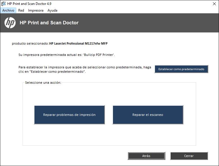 Panel de reparaciones de impresoras de HP