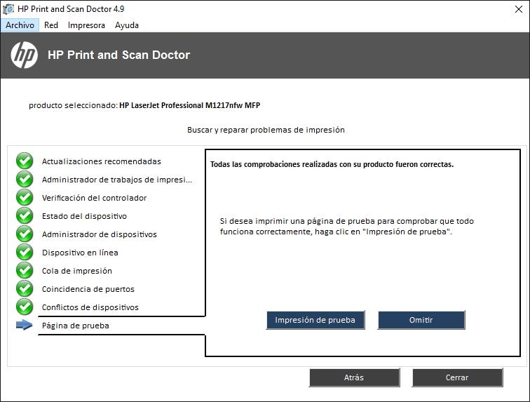 Resultados de diagnostico de impresoras y scanners