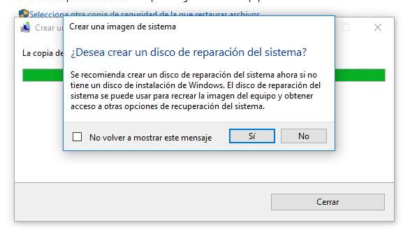 Crear disco de reparación del sistema