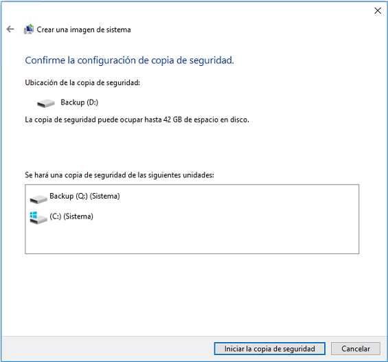 iniciar copia de seguridad de imagen de sistema