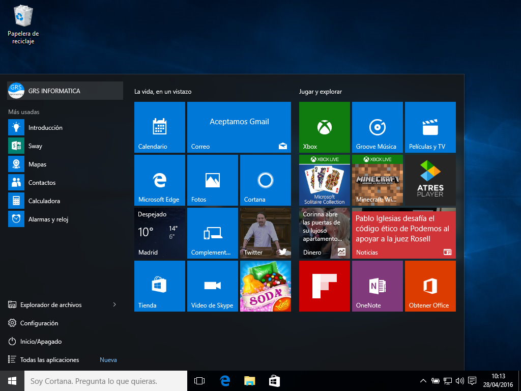 Escritorio de windows recuperado desde imagen