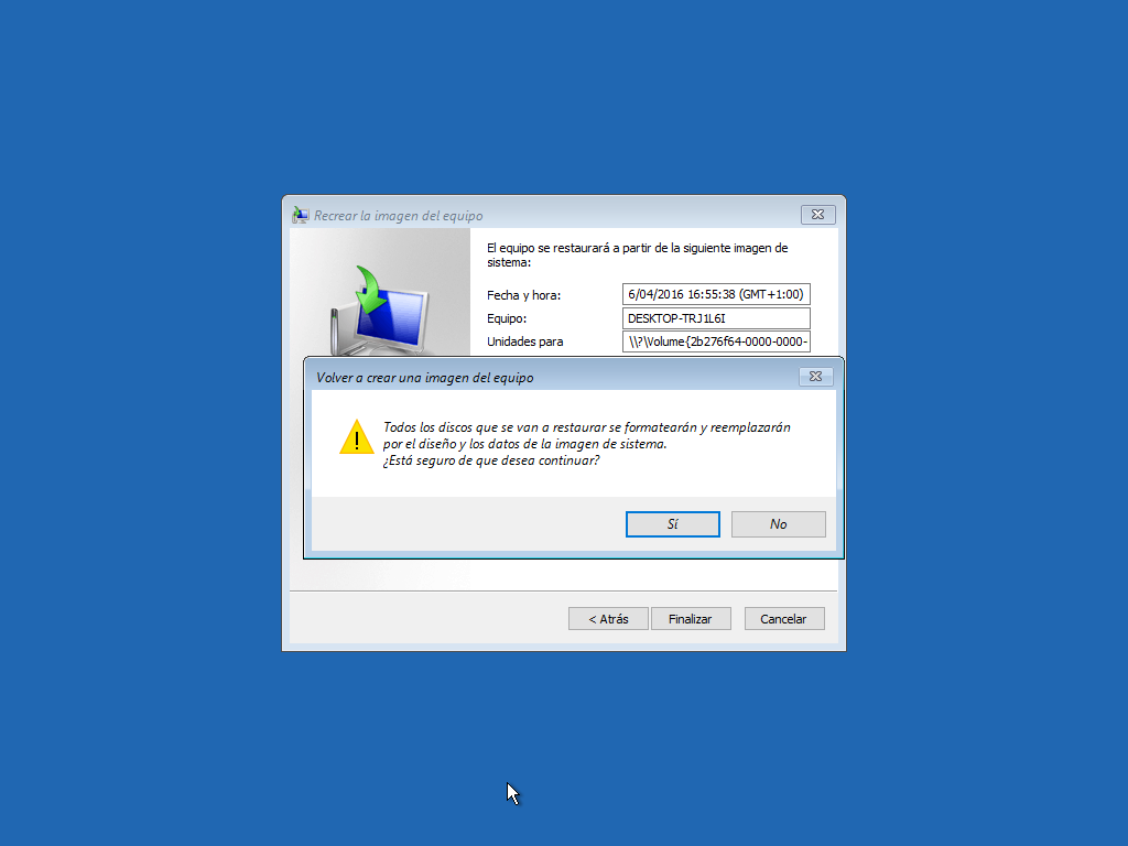 Iniciando proceso de recuperación de imagen de windows