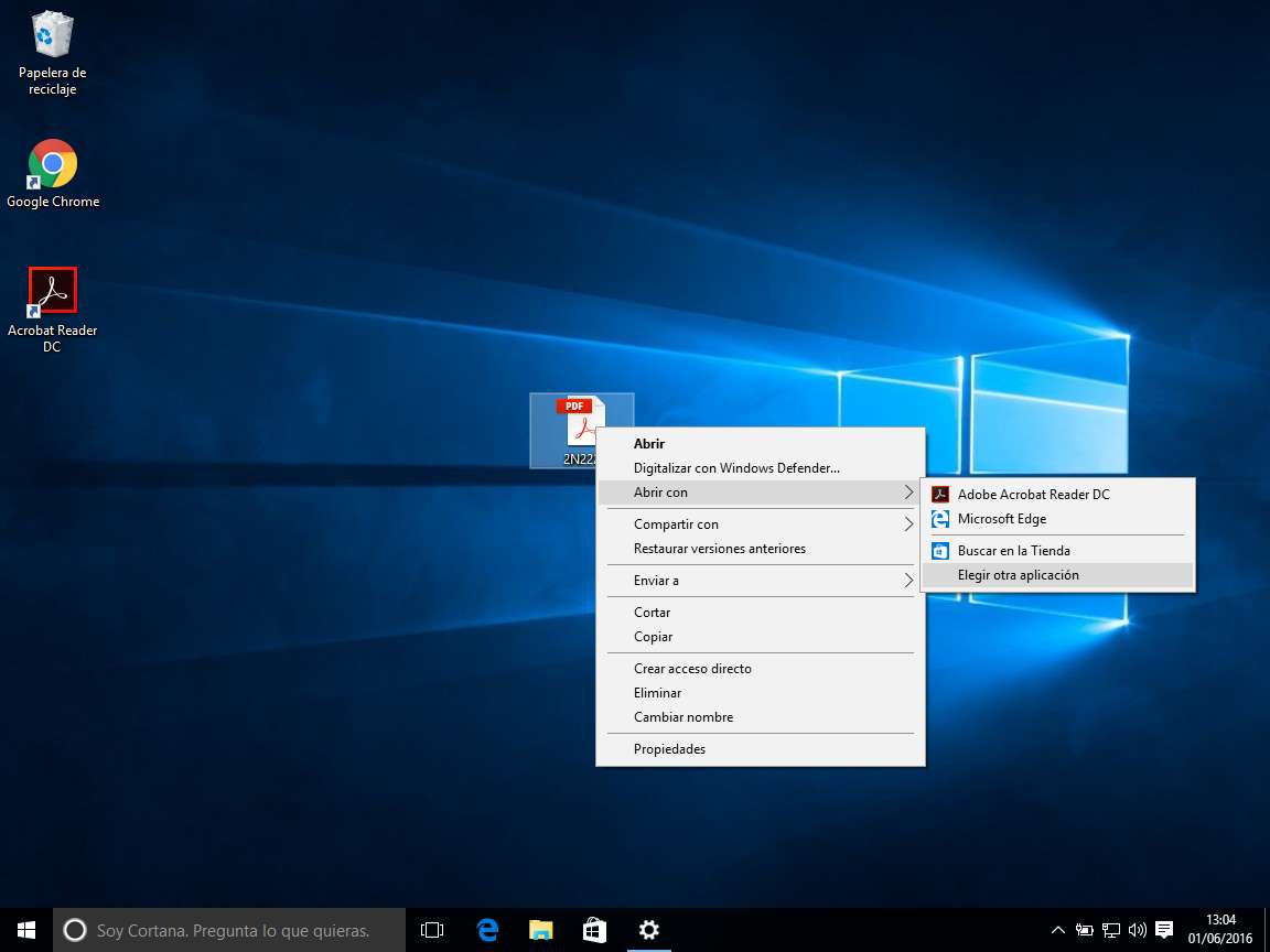 Asignar aplicación por defecto para ver pdf en windows 10