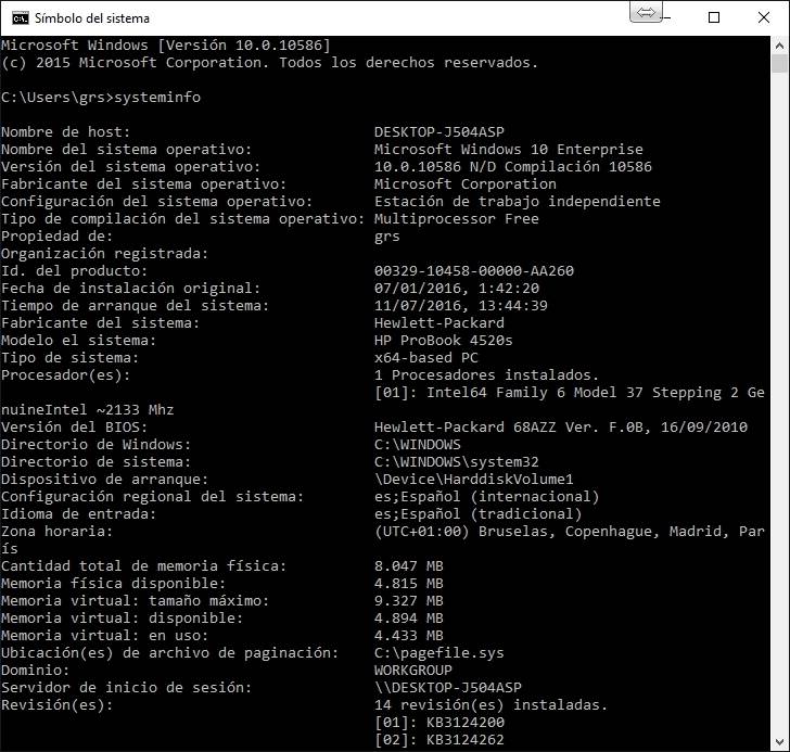 ver fecha de instalación de Windows con systeminfo