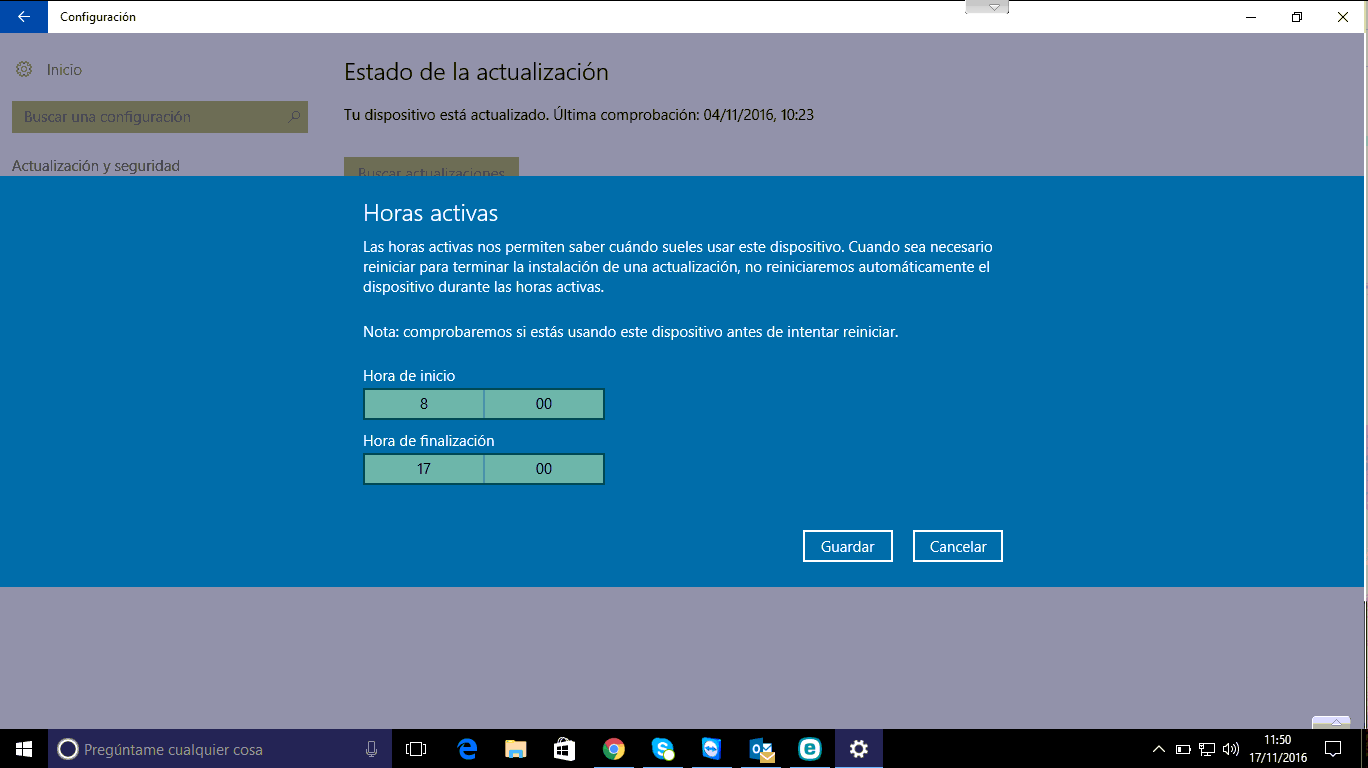 Panel horas activas windows 10