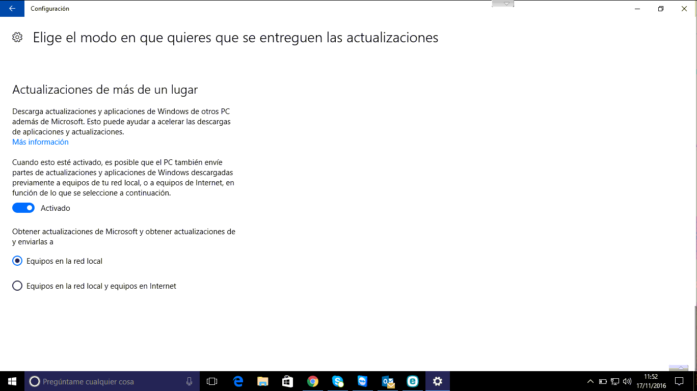 Panel modo de entrega actualizaciones windows 10